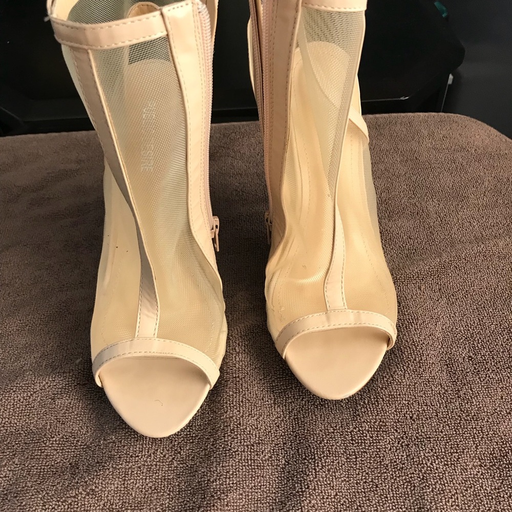 Nude Mesh Open Toe Heel